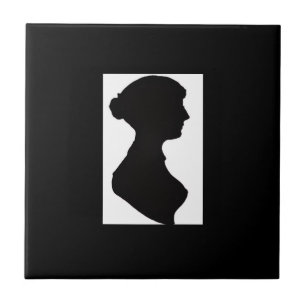 Jane Austen's Silhouette on Black Tile