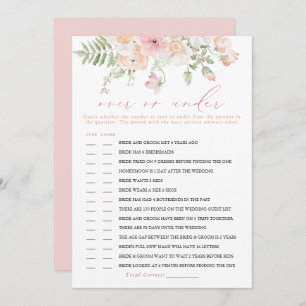 JANE Blush Floral Over or Under Bridal Game Card
