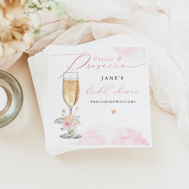 JANE Blush Floral Petals & Prosecco Bridal Shower Napkin (Creator Uploaded)