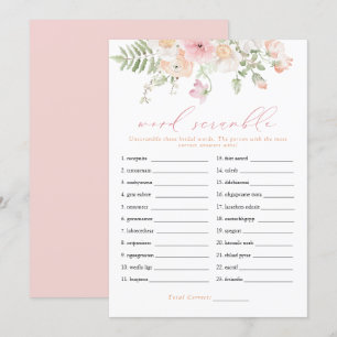 JANE Blush Pink Floral Bridal Word Scramble Game Invitation