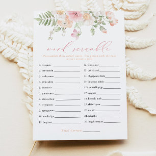 JANE Blush Pink Floral Bridal Word Scramble Game Invitation