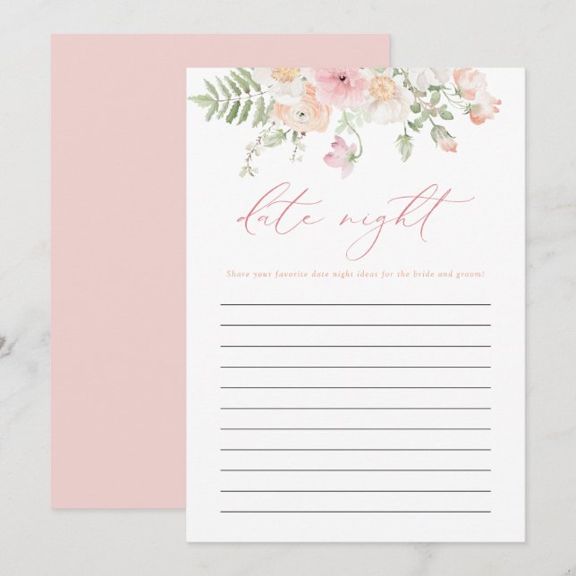 JANE Blush Pink Floral Date Night Idea Bridal Game Invitation (Front/Back)