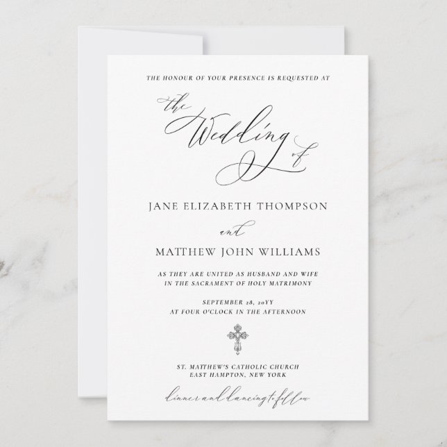 Jane Catholic Wedding Invitation with RSVP (Front)