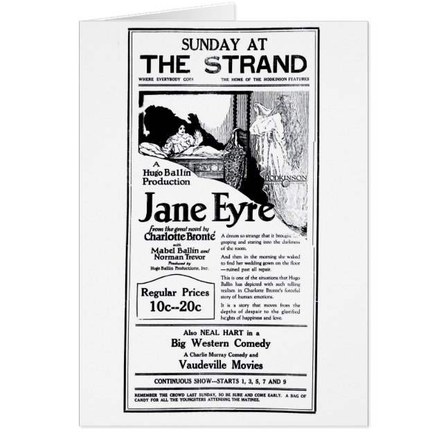 'Jane Eyre' 1922 vintage movie ad card (Front)