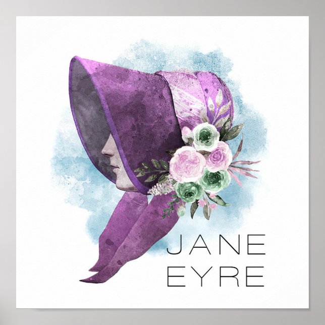 Jane Eyre Bonnet Flowers Purple and Blue Poster (Front)
