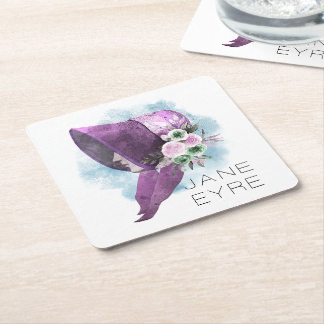 Jane Eyre Bonnet Flowers Purple and Blue Square Paper Coaster (Angled)