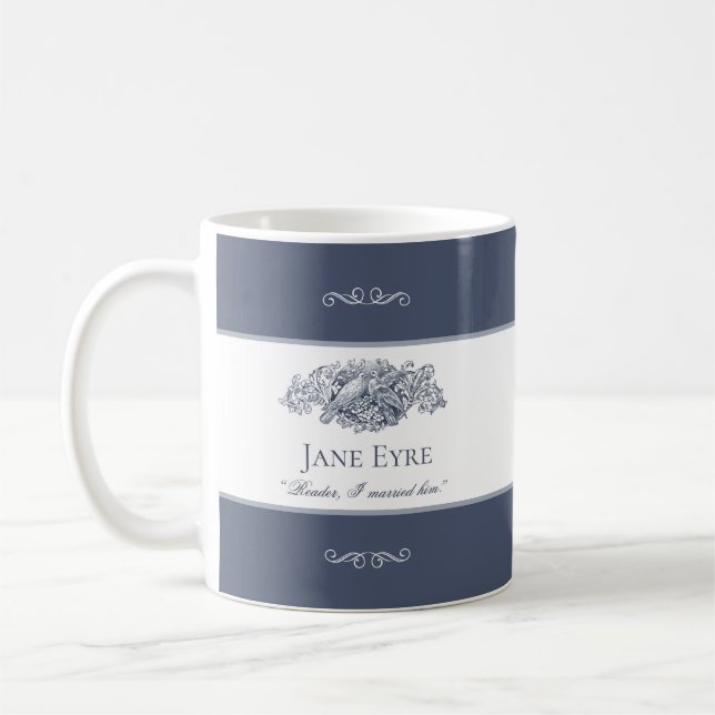 Jane Eyre - Reader I Married Him - Doves Dark Grey Coffee Mug (Left)