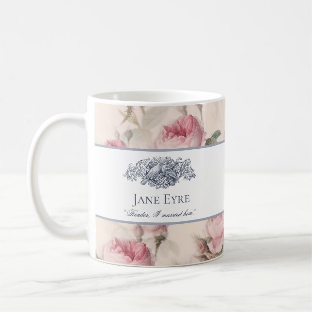 Jane Eyre - Reader I Married Him - Doves Floral Coffee Mug (Left)