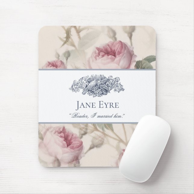 Jane Eyre - Reader I Married Him - Doves Floral Mouse Mat (With Mouse)