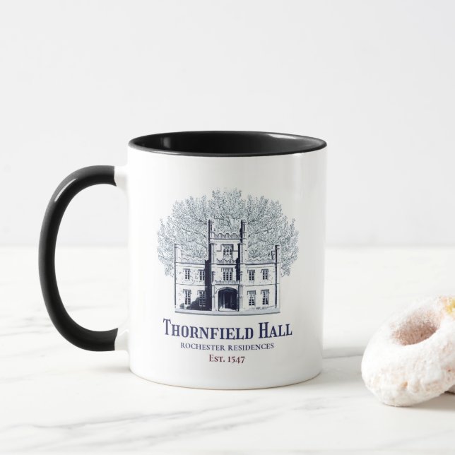 Jane Eyre Thornfield Hall Rochester Residences Mug (With Donut)