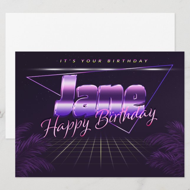 Jane Last Name First Name lilac retro card birthda (Front/Back)