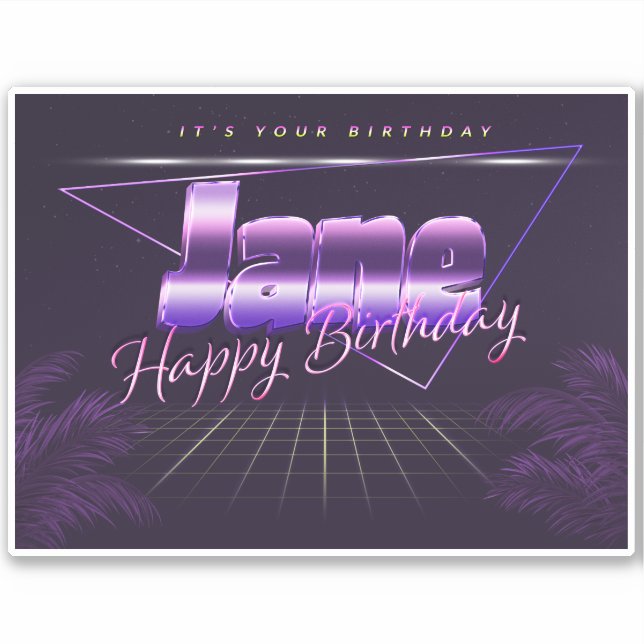 Jane Name First Name purple retro sticker birthday (Front)