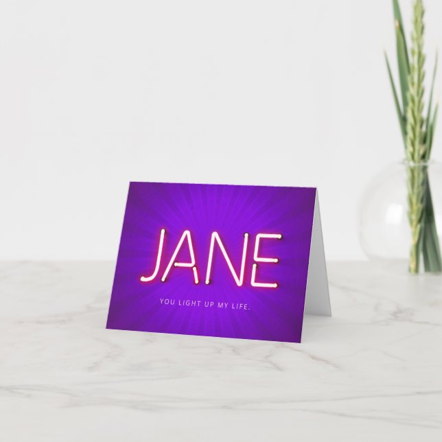 Jane Name in Glowing Neon Lights Card (Front)