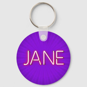Jane Name in Glowing Neon Lights Key Ring