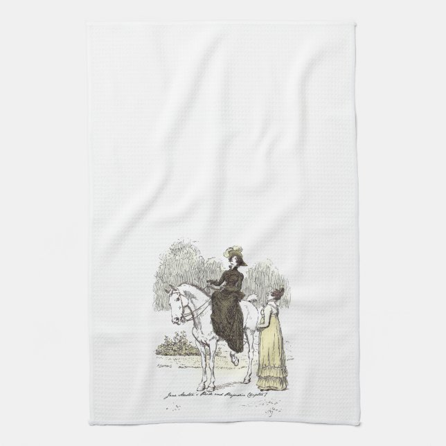 Jane on Horseback - Jane Austen Pride & Prejudice Tea Towel (Vertical)