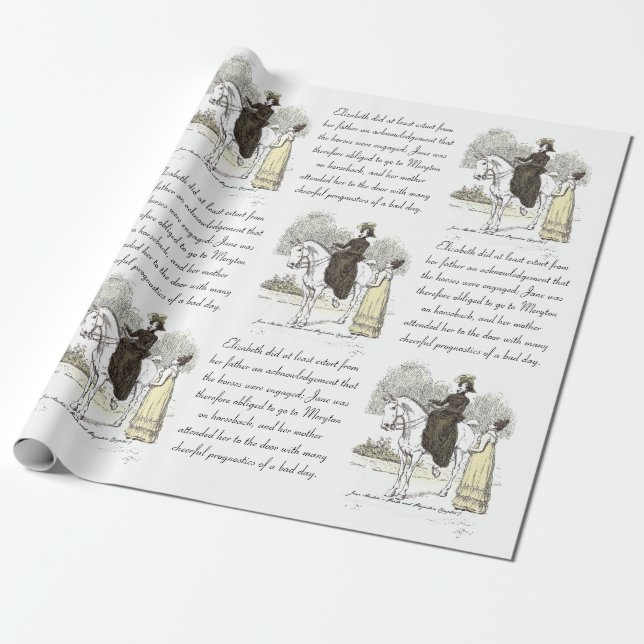 Jane on Horseback - Jane Austen Pride & Prejudice Wrapping Paper (Unrolled)