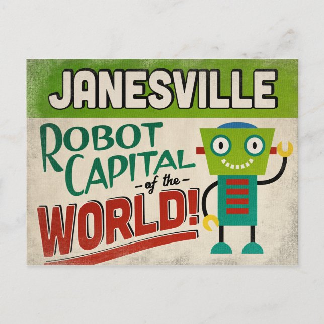 Janesville Wisconsin Robot - Funny Vintage Postcard (Front)