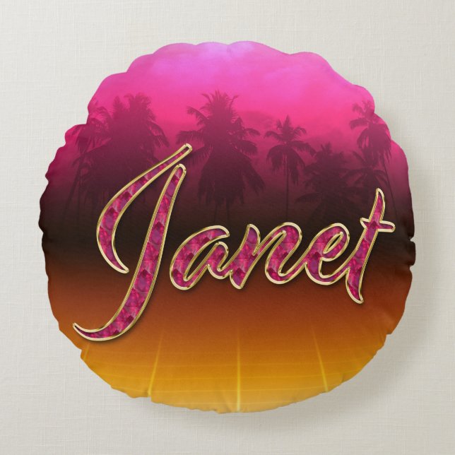 Janet First Name Golden pink cushion (Front)