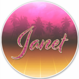 Janet First Name Golden pink Sticker
