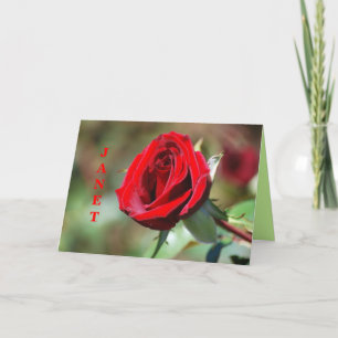Janet Happy Birthday Red Rose Card