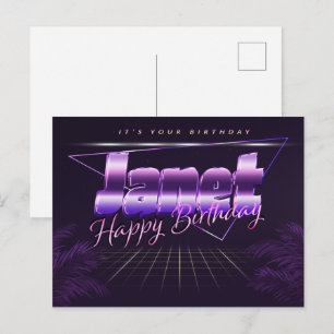Janet Name Vorname lila Postkarte Geburtstag Postcard