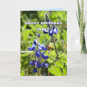 Janet Texas Bluebonnet Happy Birthday Card