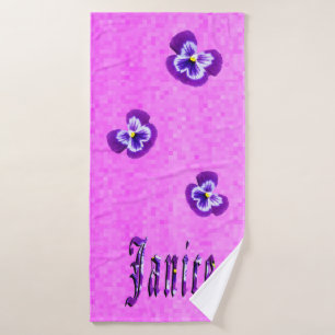 Janice Name With Purple Pansies, Bath Towel