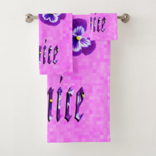 Janice Name With Purple Pansies, Bath Towel Set