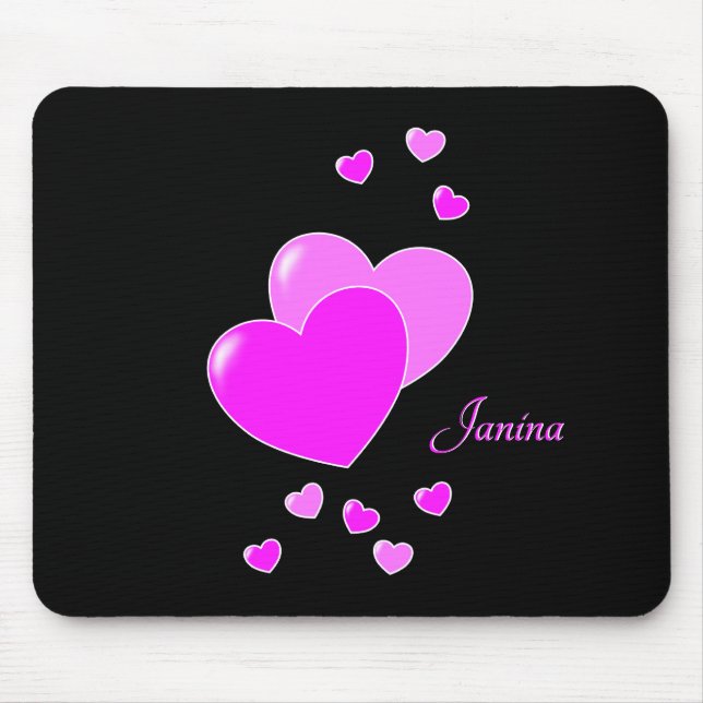 Janina - Cute Pink Hearts, Template For Your Name Mouse Mat (Front)