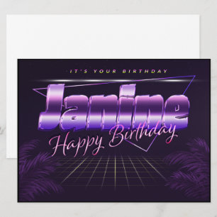 Janine Name Vorname lila retro Karte Geburtstag Card