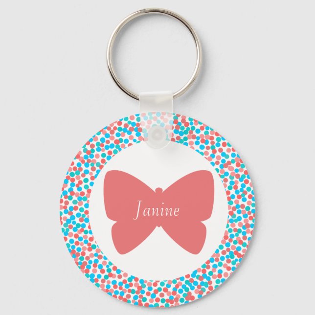 Janine Pretty Pink Butterfly Dots Keychain (Front)
