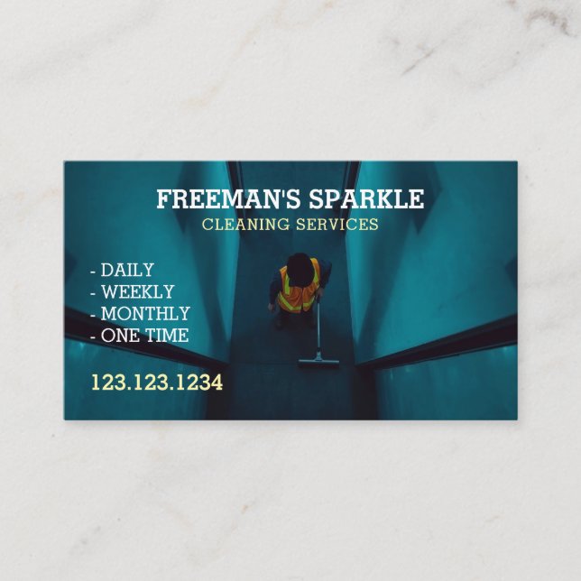 Janitor Cleaning Hallway Professional Cleaner Business Card (Front)