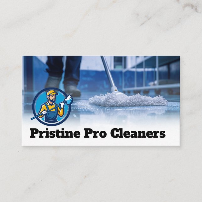 Janitor Mopping | Blue Collar Cleaning Jobs Business Card (Front)