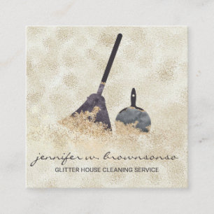 Janitorial Cleaning Gold Sparkle Maid Boss Square Business Card