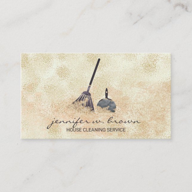 Janitorial Cleaning Gold Sparkle Maid Business Card (Front)