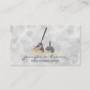 Janitorial Cleaning Gold Sparkle Maid Lady Silver Business Card