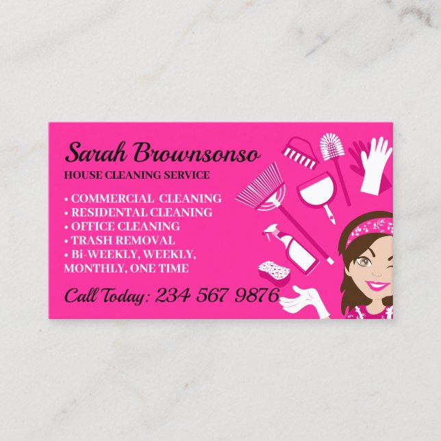 Janitorial cleaning repairing maintenance Lady Business Card (Front)