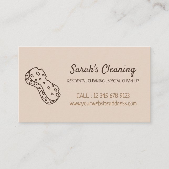 Janitorial maid mobile cleaner lady boss sponge business card (Front)