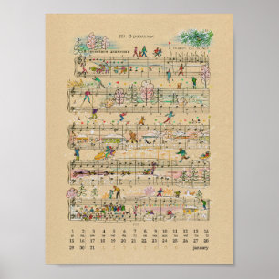 January Нарру Notes Calendar 2022 Poster