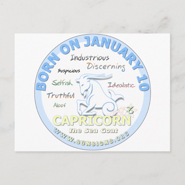 January 10th Birthday - Capricorn Postcard (Front)