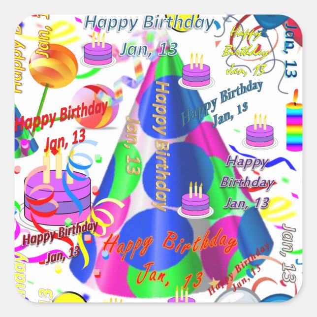 January, 13 Kids Birthday Stickers (Front)