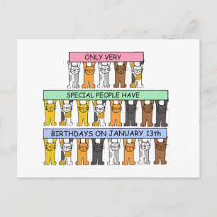 January 13th Birthday Cute Cartoon Cats Postcard