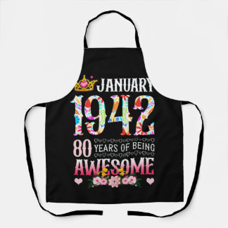 January 1942 80th Birthday 80 Years Awesome Floral Apron
