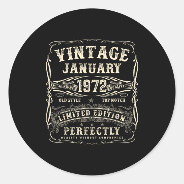 January 1972 54th Birthday For Men 54 Year Old Bda Classic Round Sticker (Front)