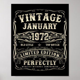 January 1972 54th Birthday For Men 54 Year Old Bda Poster