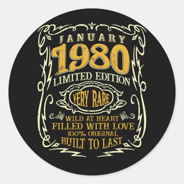 January 1980 42 Years 42nd Birthday Built To Last Classic Round Sticker (Front)