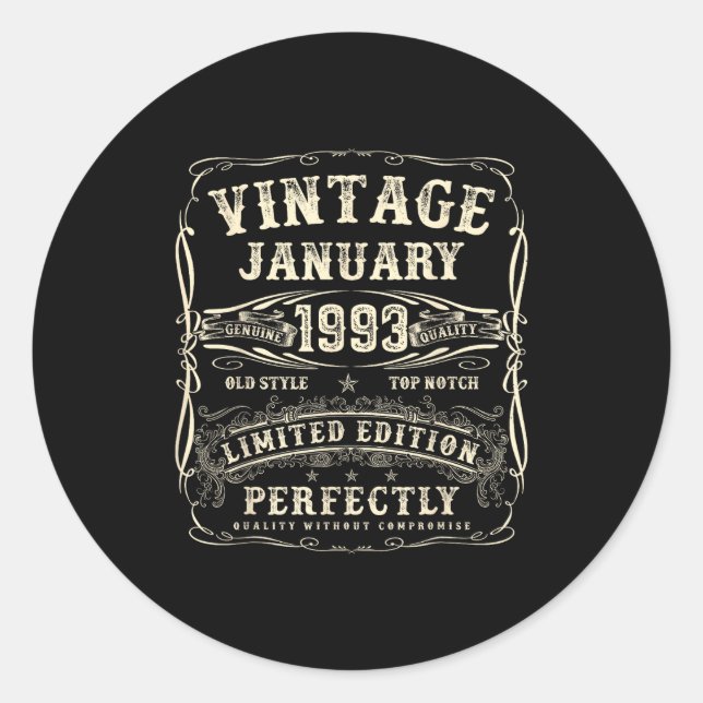 January 1993 33rd Birthday For Men 33 Year Old Bda Classic Round Sticker (Front)