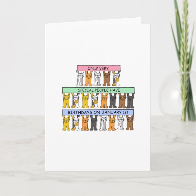 January 1st Birthday Cats Card (Front)