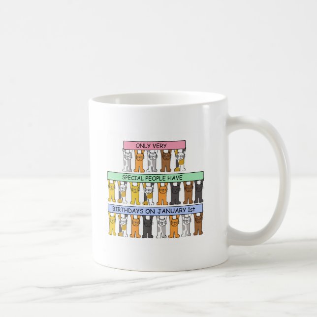 January 1st Birthday Cute Cartoon Cats Coffee Mug (Right)