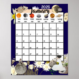 January 2026 Monthly Calendar Astrological     Poster